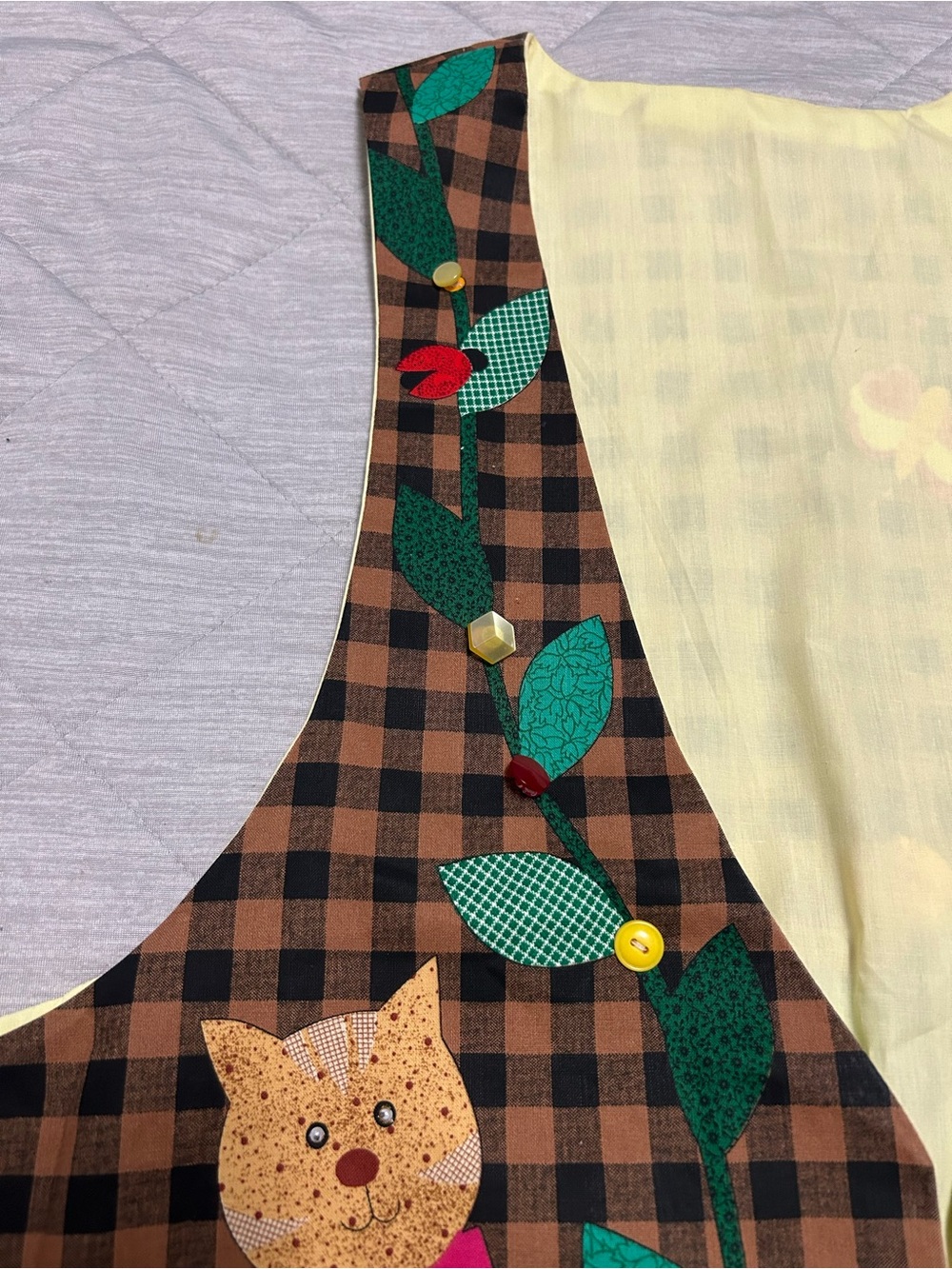 Vintage 90s Women’s XL Handmade Spring Cat Flowers Garden Vest - Picture 2 of 7